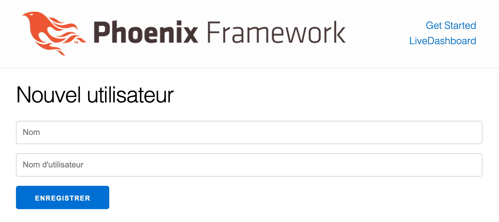formulaire utilisateur généré à l'aide du framework Phoenix